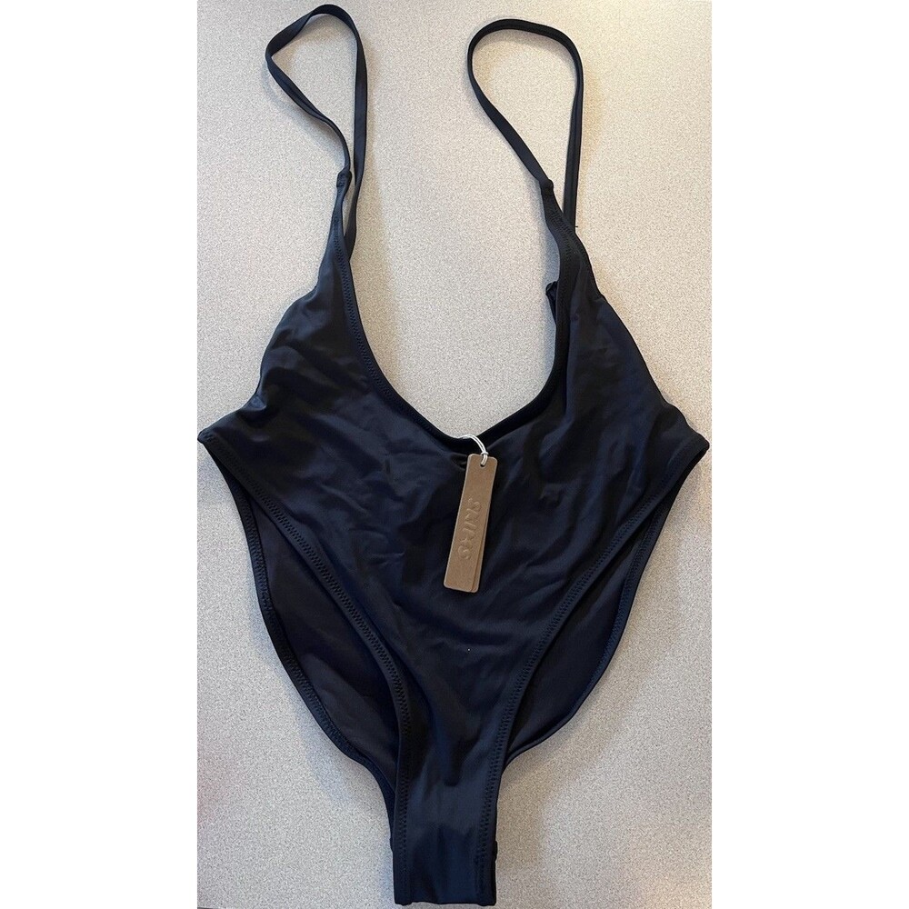 Skims Swim Cut Out Open Bust One Piece NWT Black Onyx Size Small